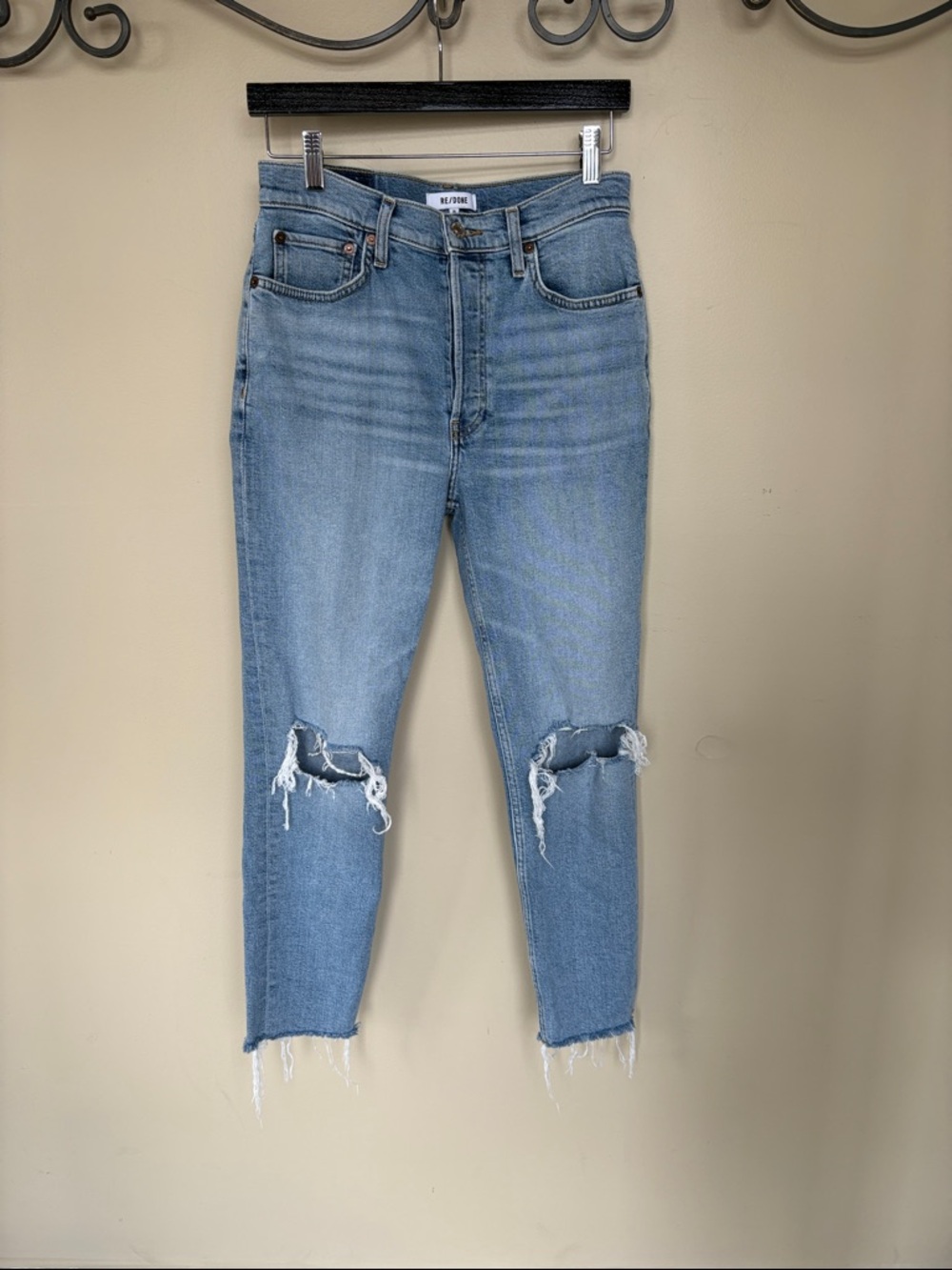 Re/Done Light Blue High-Rise Distressed Jeans